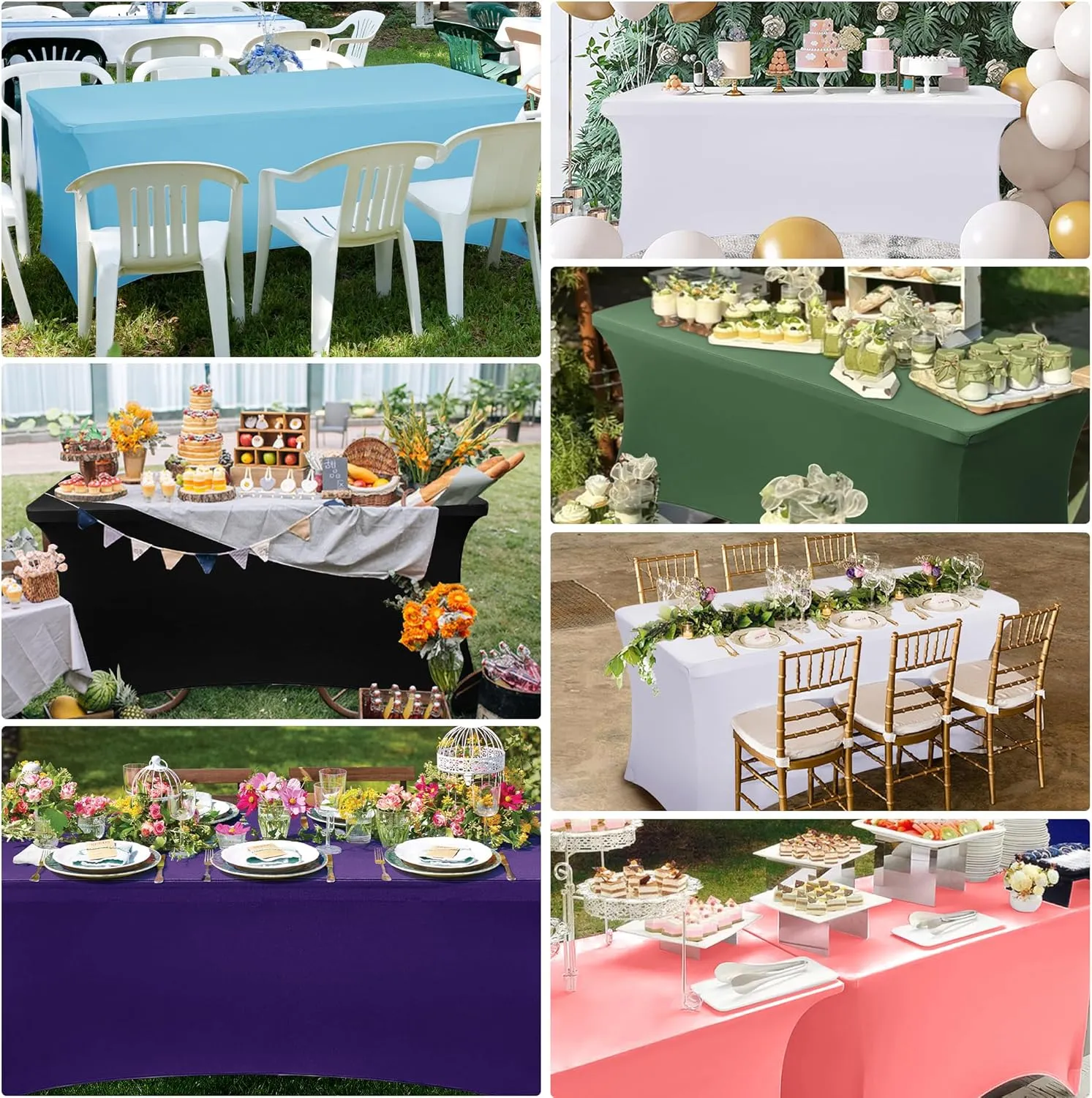 Obstal 6 Pack Stretch Spandex Blackish Green Table Covers for 6 Foot Tables - 6 FT Universal Rectangular Fitted Tablecloth Protector for Wedding, Banquet, Party