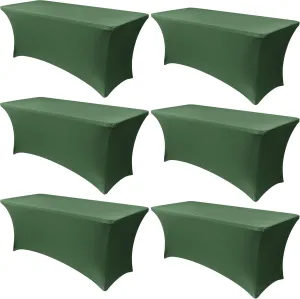 Obstal 6 Pack Stretch Spandex Blackish Green Table Covers for 6 Foot Tables - 6 FT Universal Rectangular Fitted Tablecloth Protector for Wedding, Banquet, Party