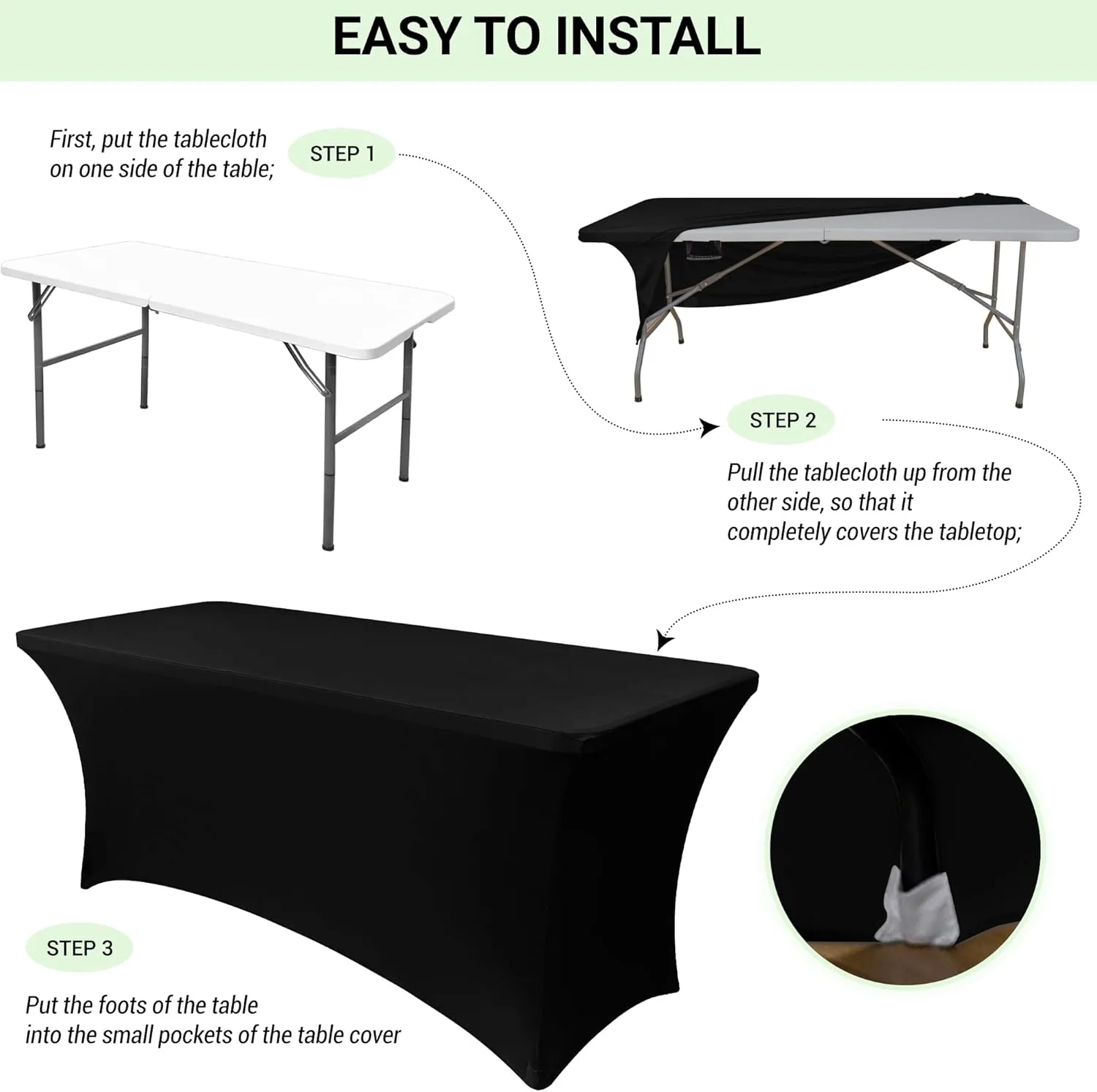 Obstal 6 Pack Stretch Spandex Blackish Green Table Covers for 6 Foot Tables - 6 FT Universal Rectangular Fitted Tablecloth Protector for Wedding, Banquet, Party