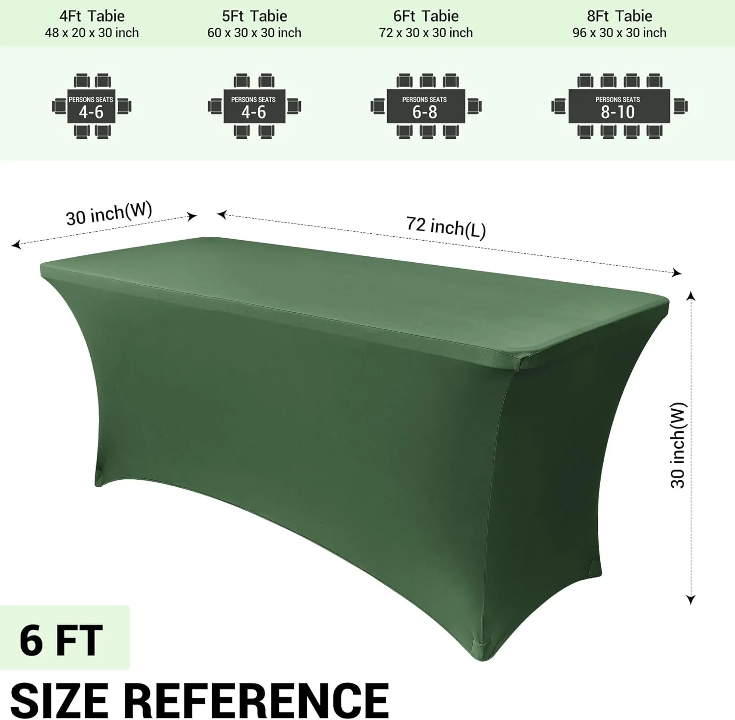 Obstal 6 Pack Stretch Spandex Blackish Green Table Covers for 6 Foot Tables - 6 FT Universal Rectangular Fitted Tablecloth Protector for Wedding, Banquet, Party