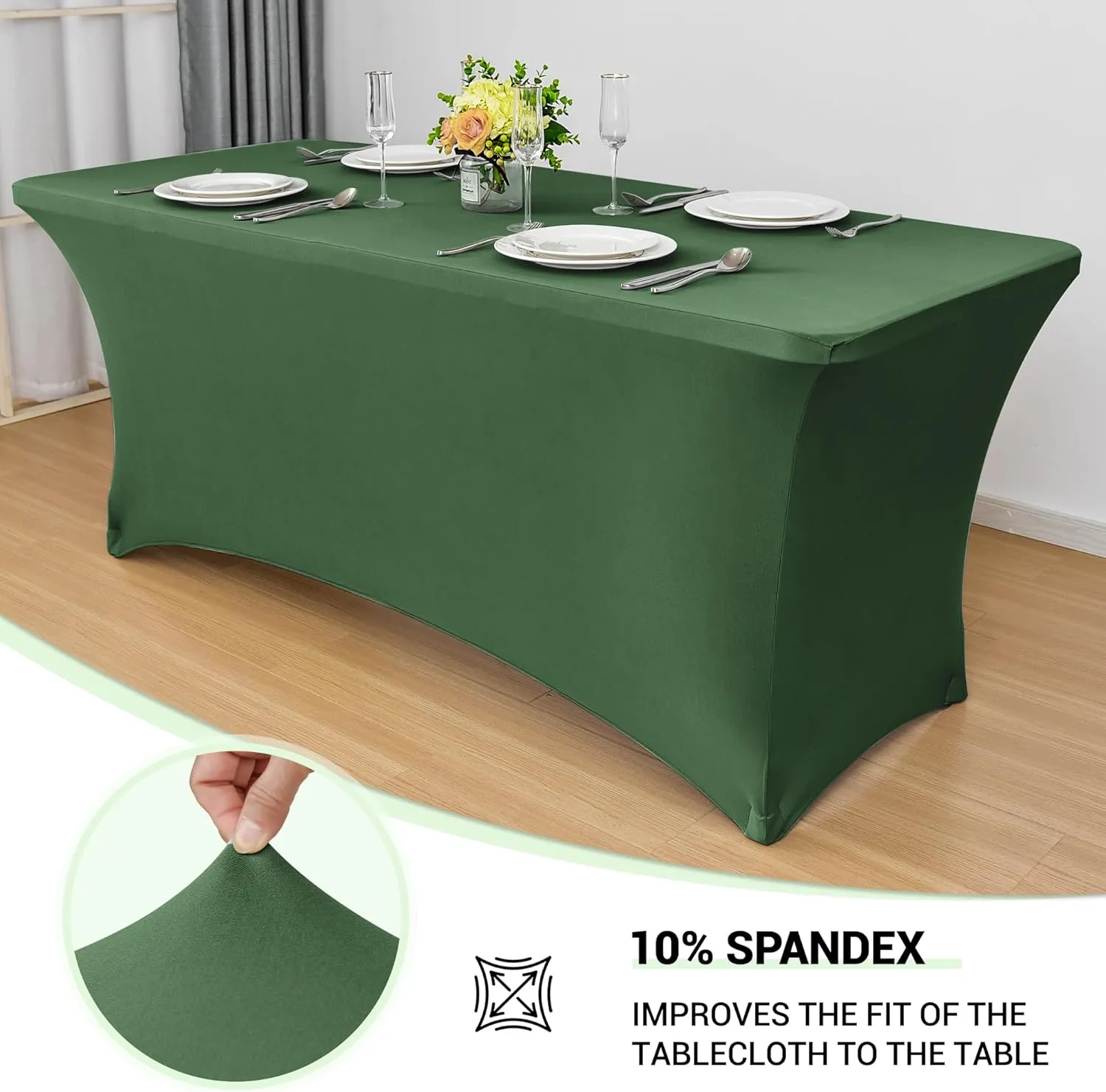 Obstal 6 Pack Stretch Spandex Blackish Green Table Covers for 6 Foot Tables - 6 FT Universal Rectangular Fitted Tablecloth Protector for Wedding, Banquet, Party