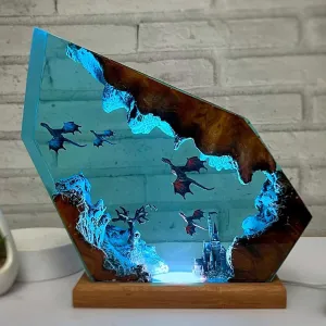 Ocean Creative Epoxy Resin Wood Light Lamp, Handmade Multi Color Aquatic Ocean Lamp Deep Sea Diver Cave Diving Enthusiasts Led Night Light Desktop Decor Christmas Birthday Gift (Dragon, S)