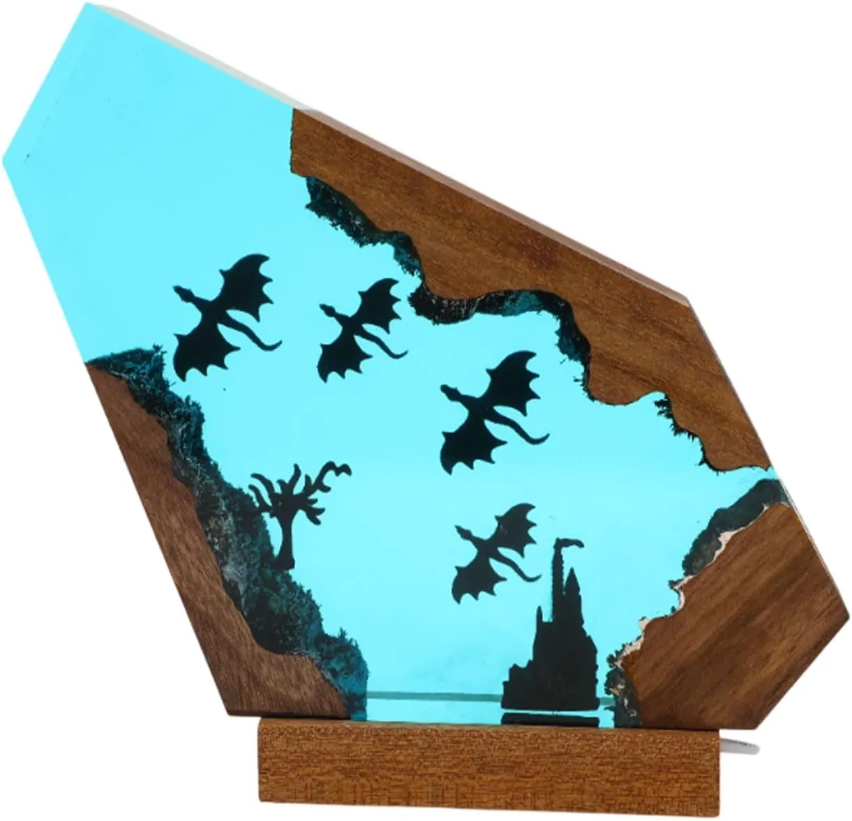 Ocean Creative Epoxy Resin Wood Light Lamp, Handmade Multi Color Aquatic Ocean Lamp Deep Sea Diver Cave Diving Enthusiasts Led Night Light Desktop Decor Christmas Birthday Gift (Dragon, S)