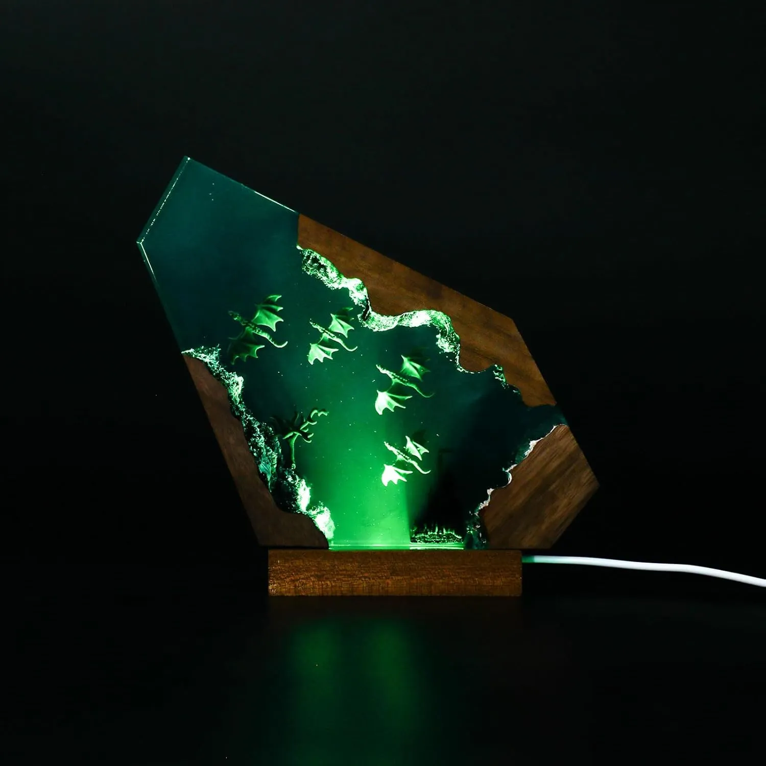 Ocean Creative Epoxy Resin Wood Light Lamp, Handmade Multi Color Aquatic Ocean Lamp Deep Sea Diver Cave Diving Enthusiasts Led Night Light Desktop Decor Christmas Birthday Gift (Dragon, S)