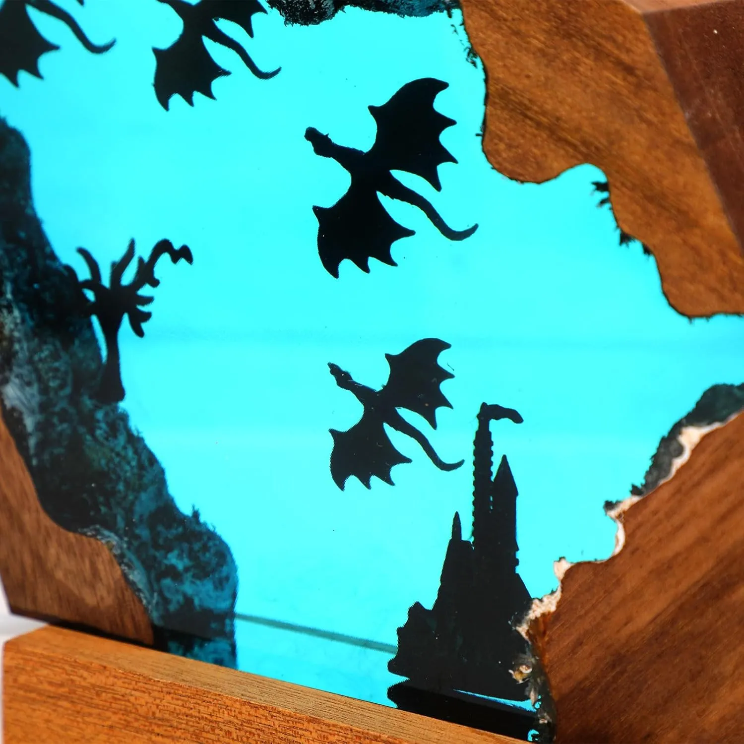 Ocean Creative Epoxy Resin Wood Light Lamp, Handmade Multi Color Aquatic Ocean Lamp Deep Sea Diver Cave Diving Enthusiasts Led Night Light Desktop Decor Christmas Birthday Gift (Dragon, S)