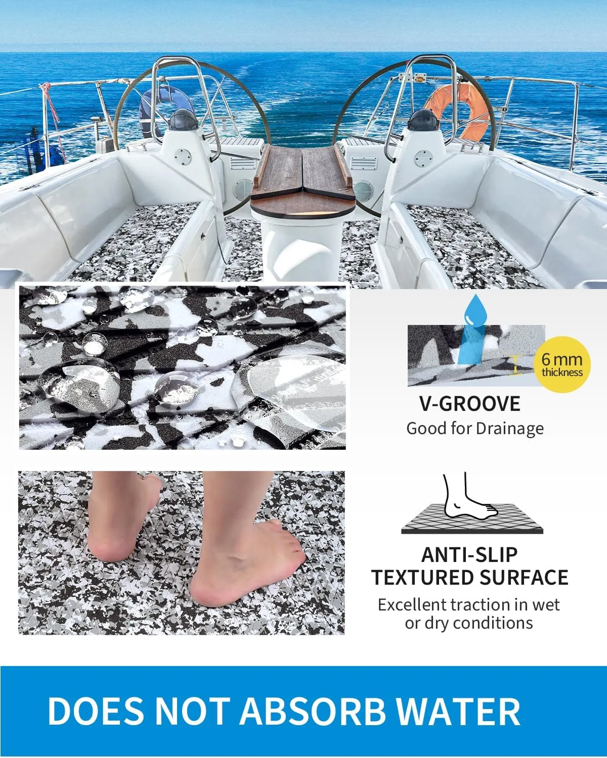 OCEANBROAD Self-Adhesive 96''x16''/23''/38''/47'' Camouflage Boat Flooring Non-Slip Traction Pad EVA Foam Sheet for Jon Boat Surfboard SUP Board Kayak, Camo Black/Blue/Green/Brown/Yellow/Gray