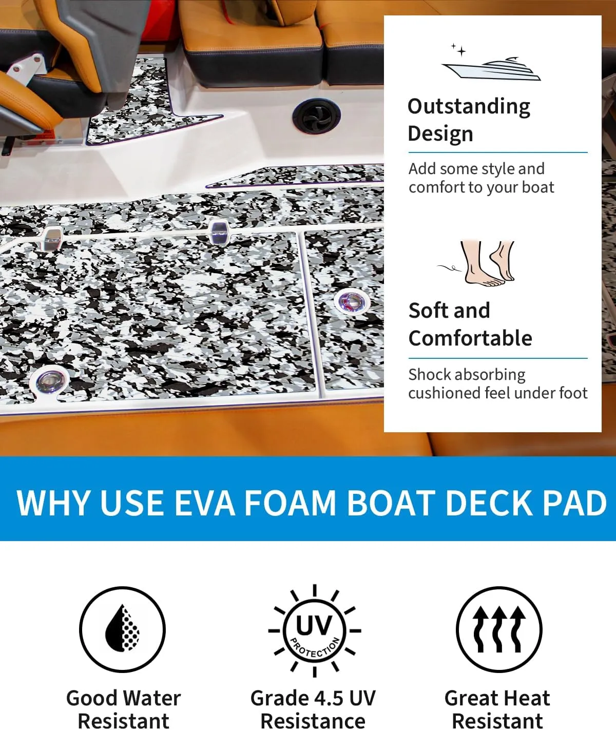 OCEANBROAD Self-Adhesive 96''x16''/23''/38''/47'' Camouflage Boat Flooring Non-Slip Traction Pad EVA Foam Sheet for Jon Boat Surfboard SUP Board Kayak, Camo Black/Blue/Green/Brown/Yellow/Gray