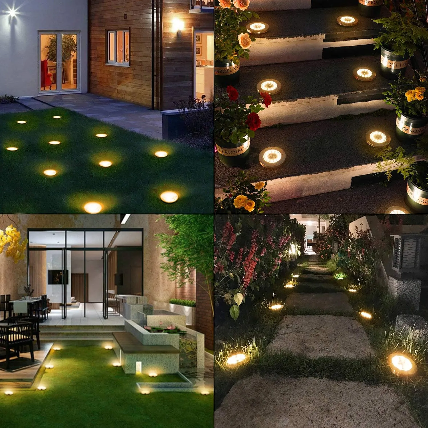 ODEETRONIC Solar Ground Lights Outdoor, 12 Packs 8 LED Solar Path Lights, Solar-Powered Disk Light Waterproof, In-ground Puck Light Flat Pathway Lamp for Landscape Pathway Patio Walkway, Warm White