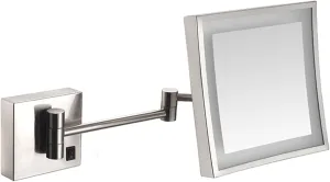 OGRAFF Makeup Mirror with Lights and 3X Magnification, Square LED Wall Mounted Bathroom Vanity Mirror, Rotable Extendable Shaving Mirror,Brass,Plug in (Color : Nickel, Size : Plug in)