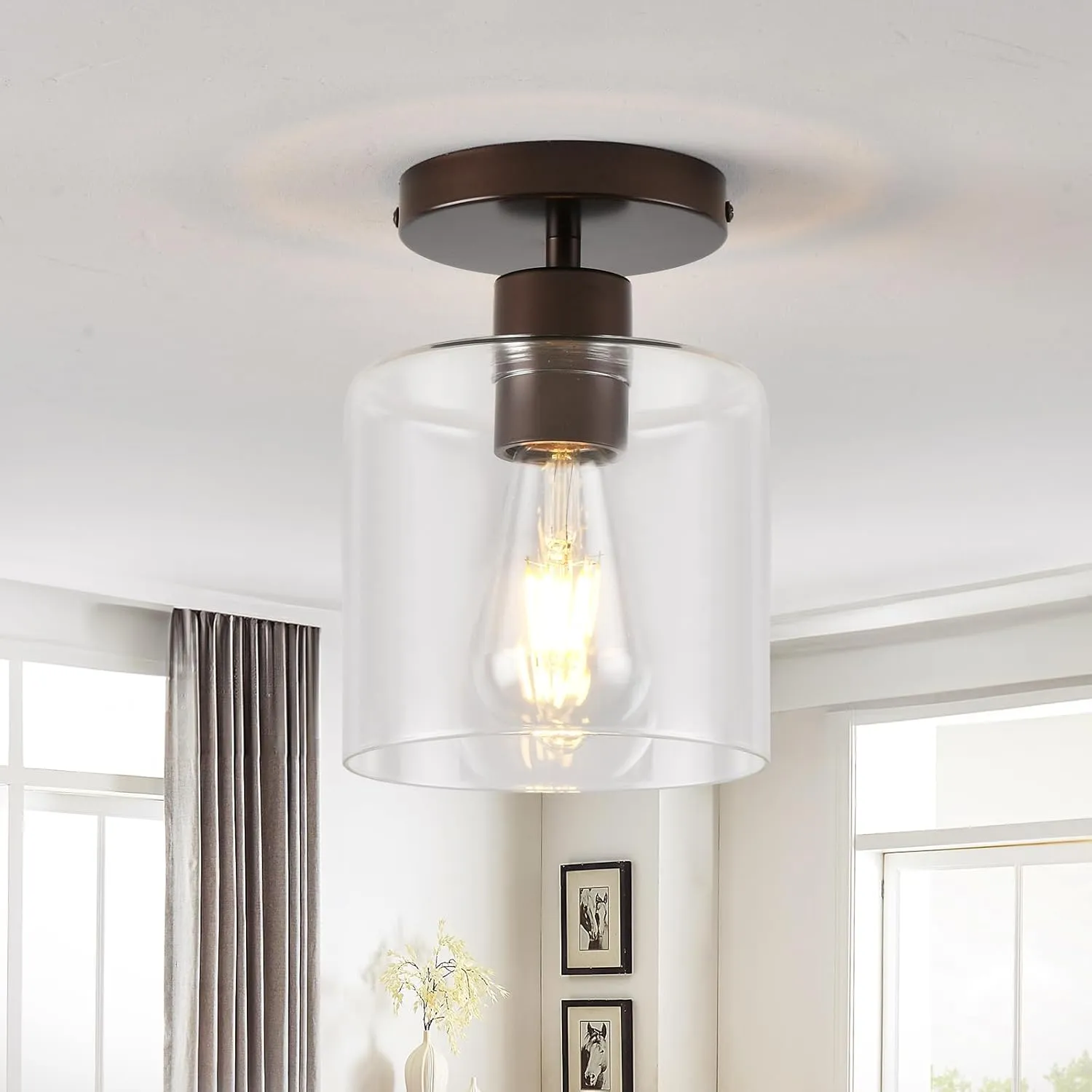 Oil Rubbed Bronze Semi Flush Mount Ceiling Light,Modern Farmhouse Ceiling Light Fixture for Closet Hallway Entryway,Hallway Light Fixture,Hanging Light Fixture