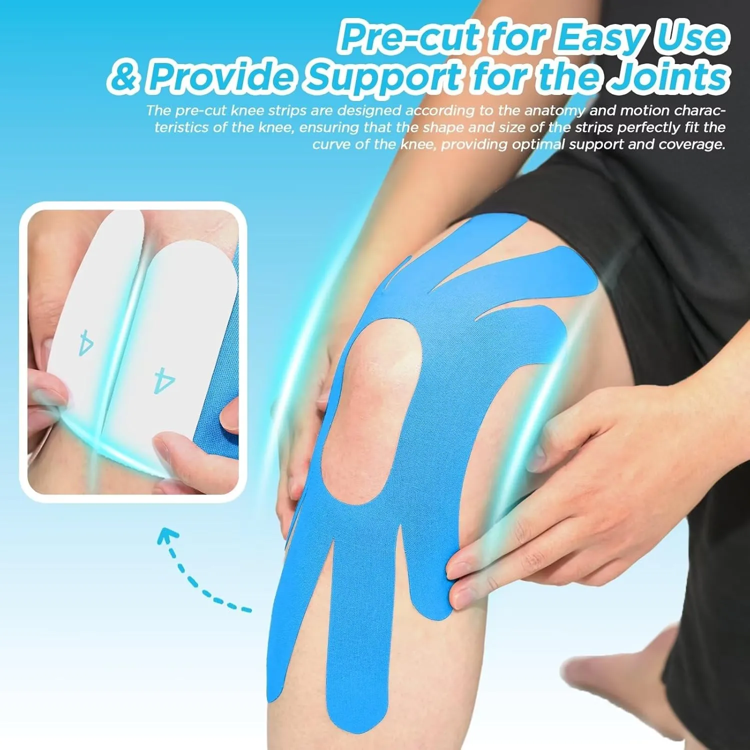 OK TAPE One-Structure K-Tape Patches | Precut for Knee Kinesiology Tape | Pain Relief and Accessories | 10 Pcs and Pink