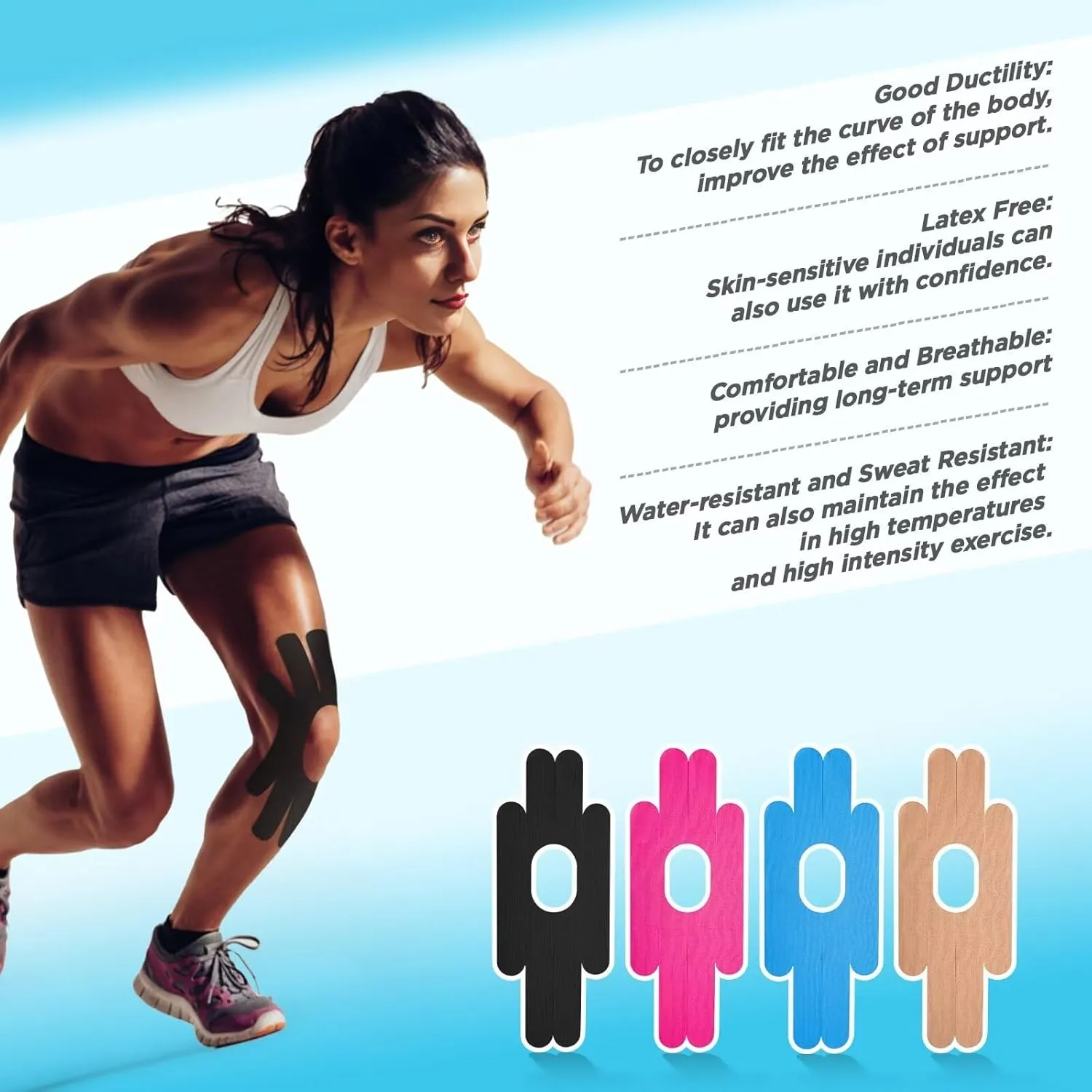 OK TAPE One-Structure K-Tape Patches | Precut for Knee Kinesiology Tape | Pain Relief and Accessories | 10 Pcs and Pink