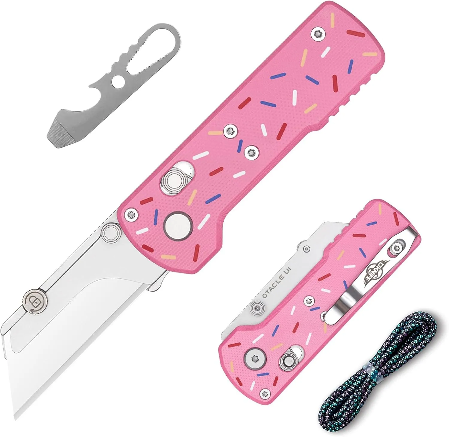 OKNIFE Otacle U1 Folding Pocket Utility Knife, Quick Change Box Cutter with Rail Lock, EDC Razor Knife with Pocket Clip for Office, Factory (Doughnut)