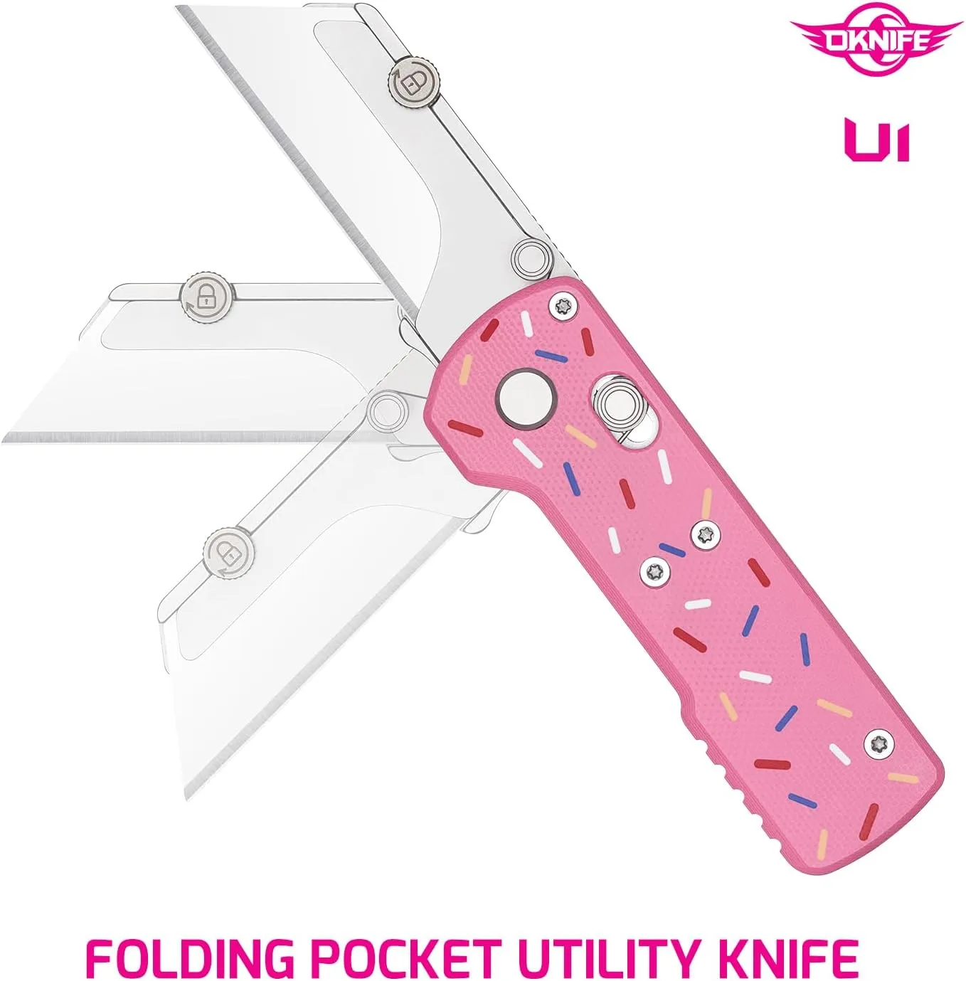 OKNIFE Otacle U1 Folding Pocket Utility Knife, Quick Change Box Cutter with Rail Lock, EDC Razor Knife with Pocket Clip for Office, Factory (Doughnut)