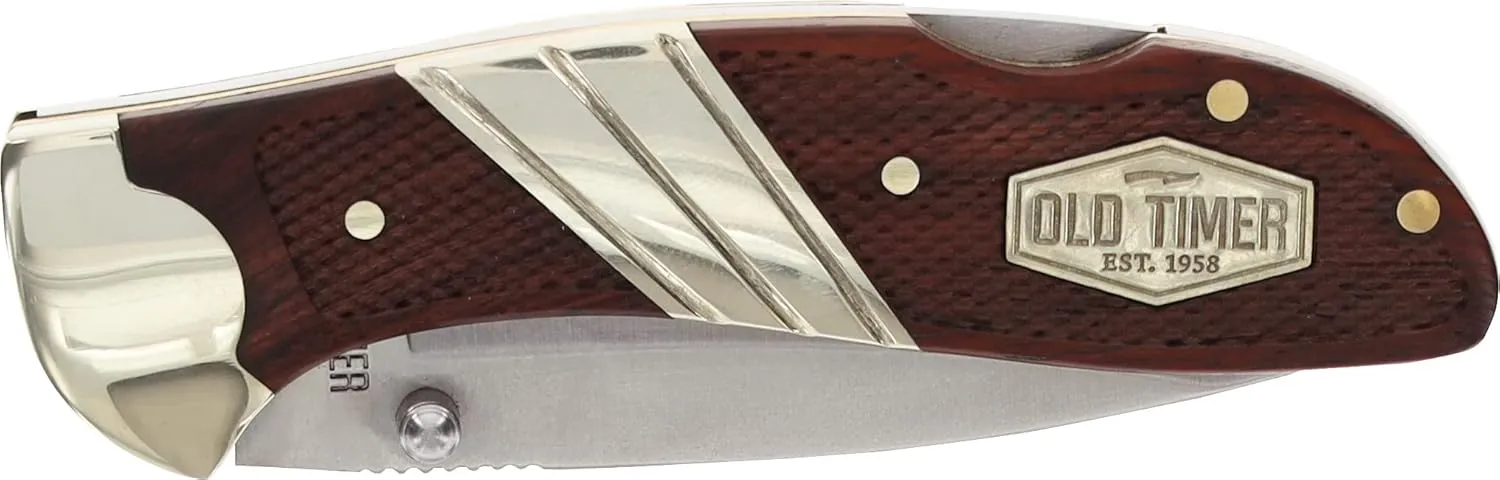 Old Timer 31OT Medium Lockback 6.5in High Carbon S.S. Folding Pocket Knife with 2.9in Drop Point Blade and Wood Handle for Hunting, Whittling, Carving, Camping, EDC, and Outdoors