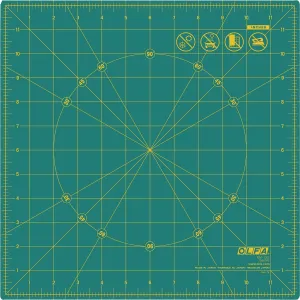 OLFA 12" x 12" Rotating Cutting Mat (RM-12S) - Self Healing 12x12 Inch Square Rotary Mat with Grid for Fabric, Sewing, Quilting, & Crafts, Rotates 360 Degrees, Use with Rotary Cutters (Green)