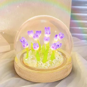 ONXE Birthday Gifts for Women, Tulip Night Light Glass Flower Lamp with Wooden Base for Home Decor Unique Romantic Gifts for Girlfriend Wife