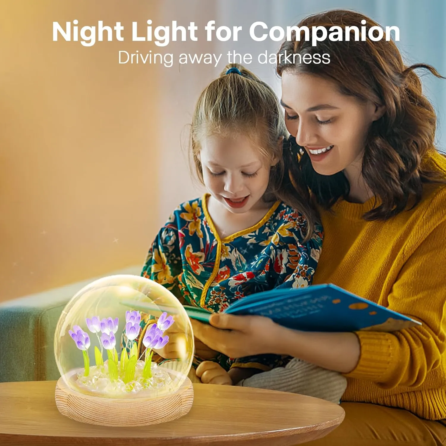 ONXE Birthday Gifts for Women, Tulip Night Light Glass Flower Lamp with Wooden Base for Home Decor Unique Romantic Gifts for Girlfriend Wife