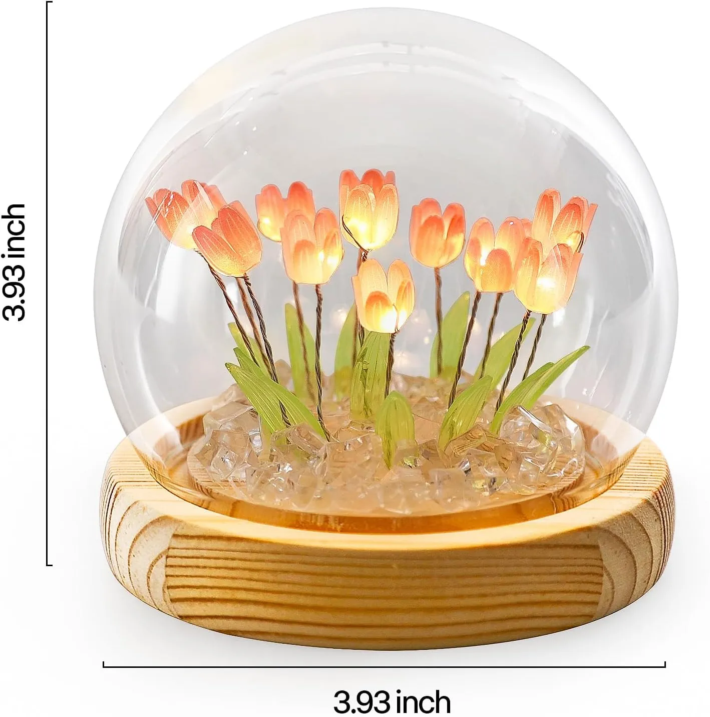 ONXE Birthday Gifts for Women, Tulip Night Light Glass Flower Lamp with Wooden Base for Home Decor Unique Romantic Gifts for Girlfriend Wife