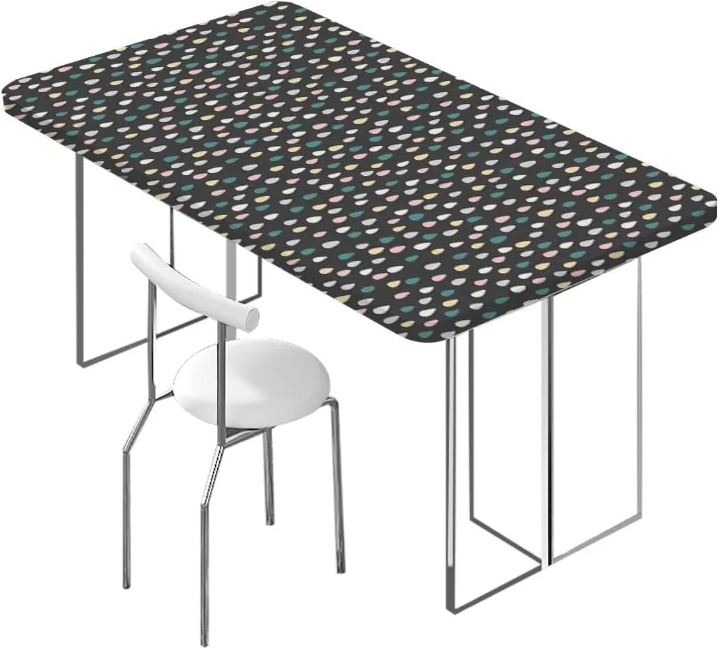 OOzie Multi Elastic Edged Table Covers Vintage Polka Dots on Grey Background Image Tablecloth Fitted Table Cloth Rectangle Table Droplets Fits up 5 Foot Tables