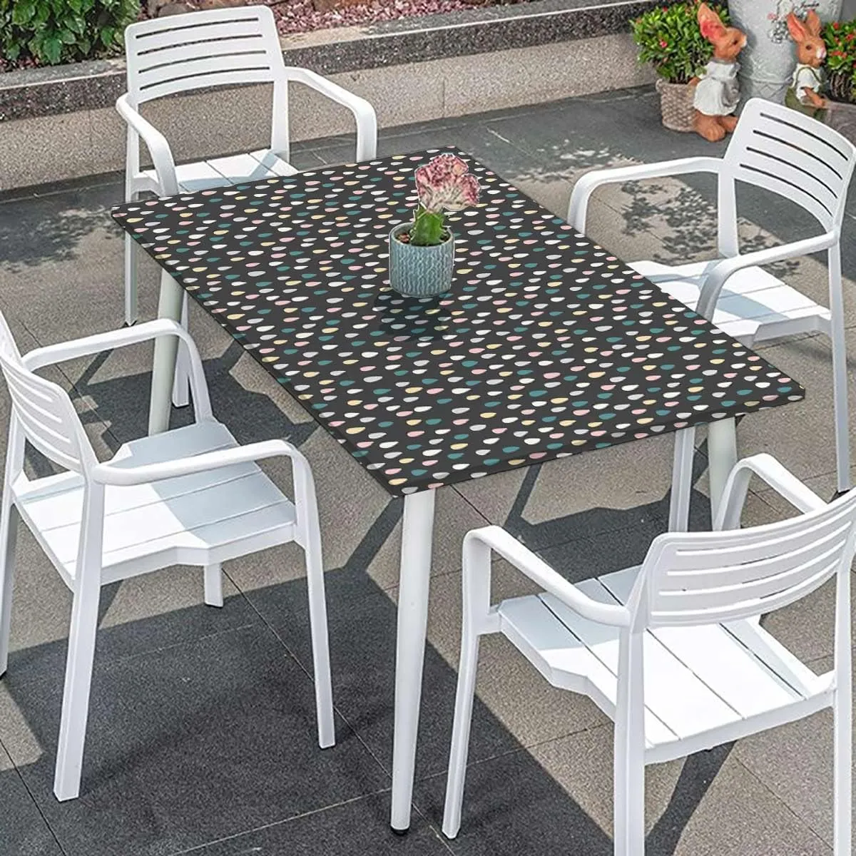 OOzie Multi Elastic Edged Table Covers Vintage Polka Dots on Grey Background Image Tablecloth Fitted Table Cloth Rectangle Table Droplets Fits up 5 Foot Tables