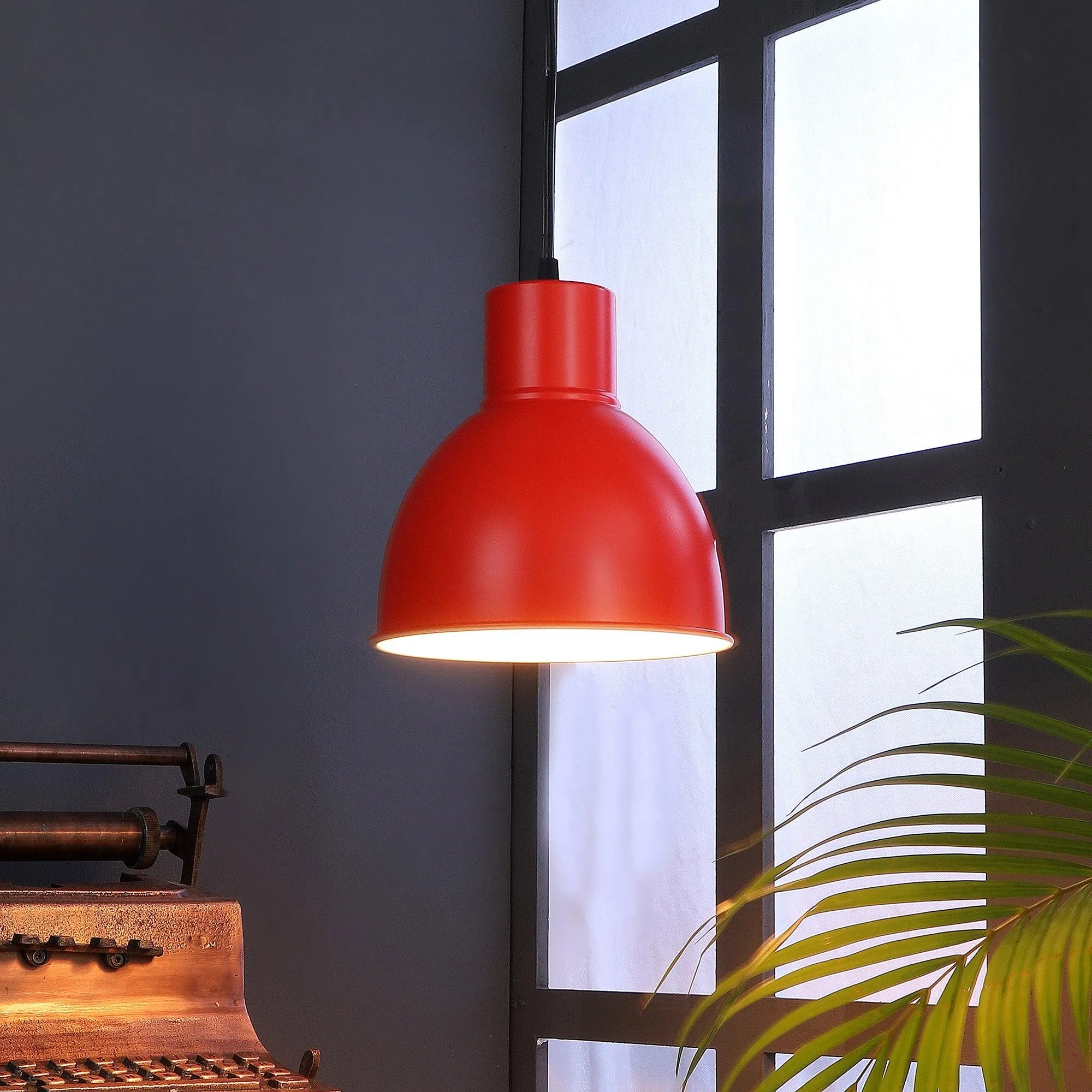 Opi Minimal Pastel Red Metal Single Hanging Light by SS Lightings