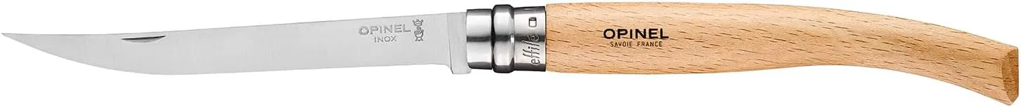 Opinel Effile Slimline Series Folding Fillet Knife – Slim Blade Folding Knife, Virobloc Locking Collar, Sustainably Harvested Wood Handles, Updated Blade Profile (Beechwood/No.12)