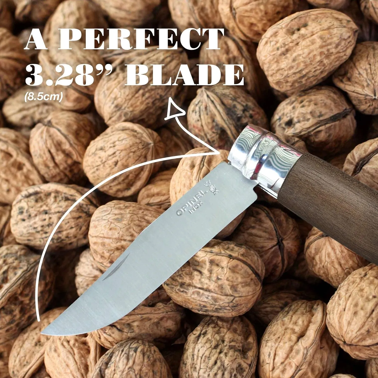 OPINEL No.06-No.09 Premium Woods, Stainless Steel Folding Pocket Knife, Made in France (No.08/Olive)