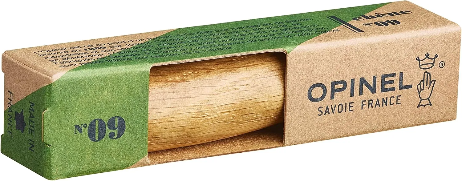 OPINEL No.06-No.09 Premium Woods, Stainless Steel Folding Pocket Knife, Made in France (No.09/Oak)