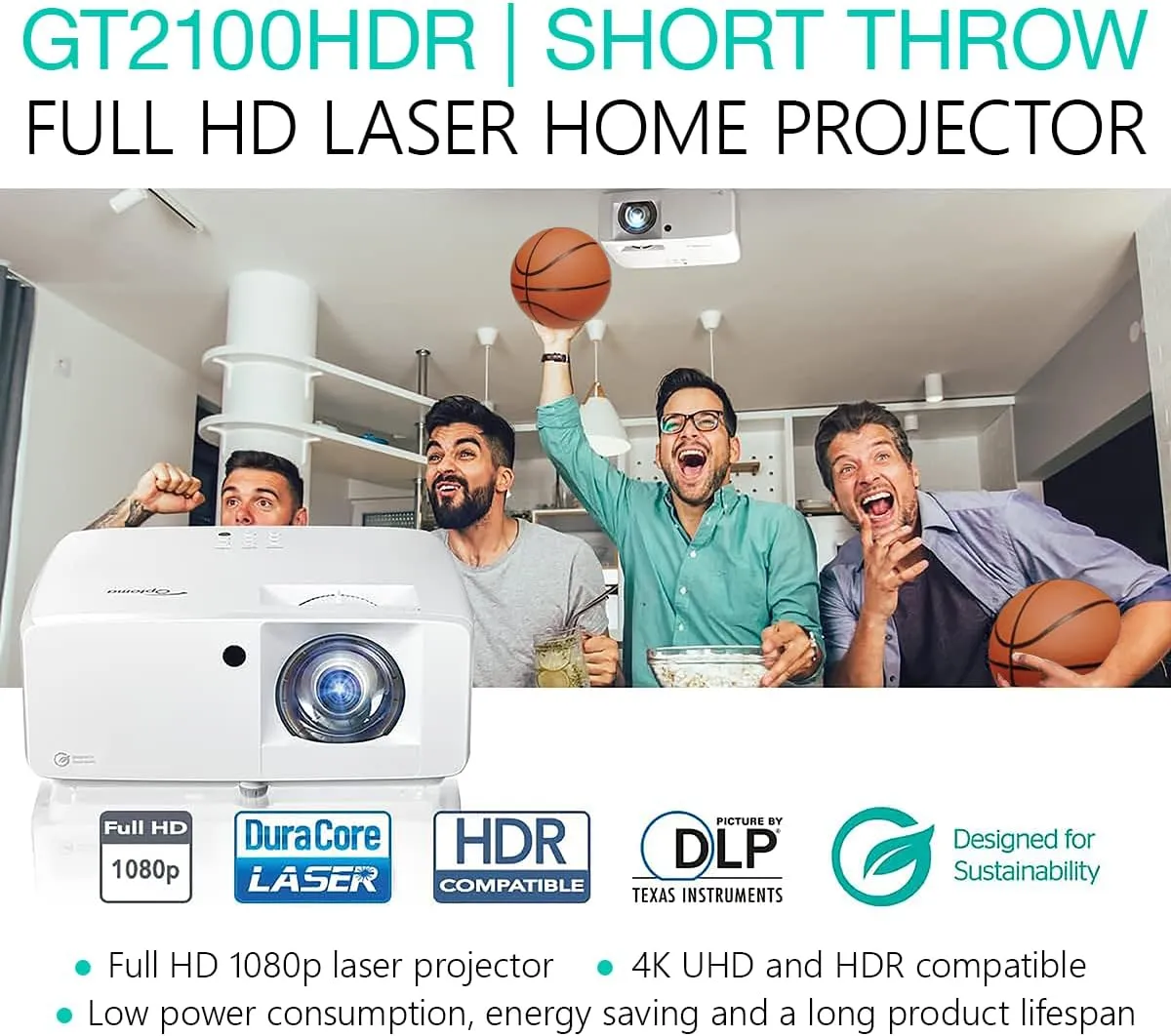 Optoma GT2100HDR Short Throw Full HD Home Laser Projector