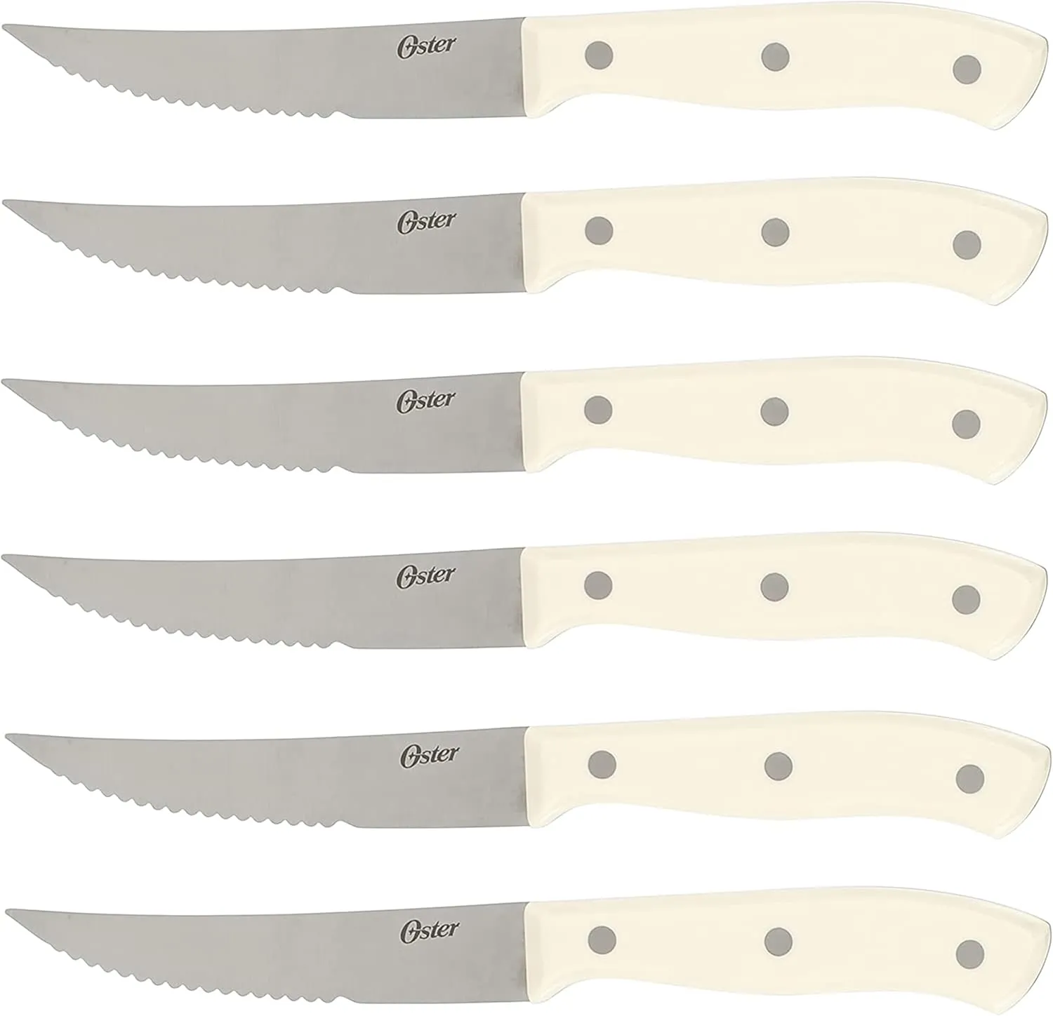 Oster Evansville 14 Piece Cutlery Kitchen Knife Block Set, Stainless Steel w/Linen White Handles - Cuchillos Para Cocina