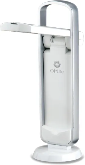 OttLite Portable LED Task Lamp, White - Lightweight LED Desk Lamp with Carrying Handle, Long-Lasting & Energy-Efficient Natural Daylight LEDs for Home Office & Desk - Automatic On/Off Operation
