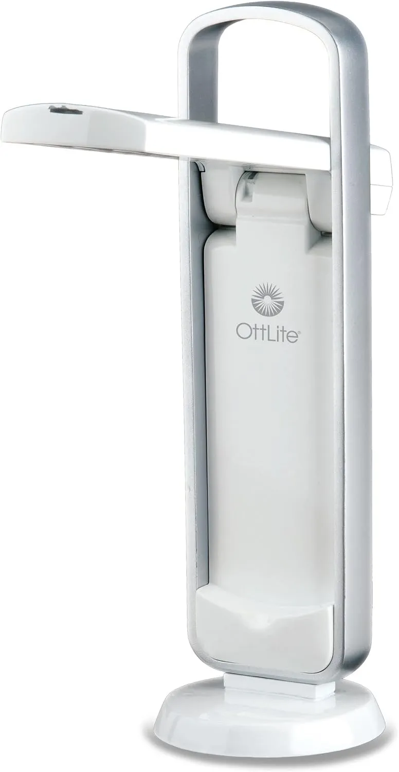 OttLite Portable LED Task Lamp, White - Lightweight LED Desk Lamp with Carrying Handle, Long-Lasting & Energy-Efficient Natural Daylight LEDs for Home Office & Desk - Automatic On/Off Operation