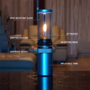 Outdoor Camping Gas Lamp Camping Atmosphere Lamp Small Gas Tank Candle Lamp Gas Lamp Camping Lighting (Silvery)