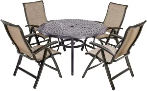 Outdoor Patio Garden Furniture 48" Round Table with Folding Chairs Set of 5