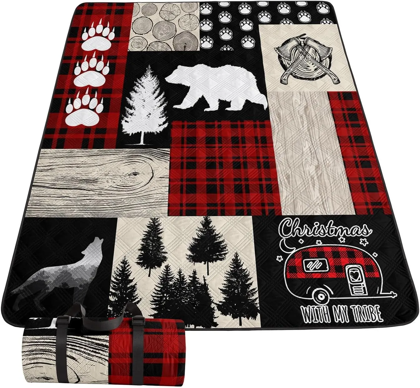 Outdoor Picnic Blanket Portable Ultrasonic Waterproof Picnic Mat Jungle Theme Printed Camping Beach Mat for Sand and Wet Grass Hiking (Jungle Theme L)
