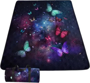 Outdoor Picnic Blanket,Portable Sandproof Waterproof Picnic Mat,Galaxy Butterfly Printed Camping Beach Mat for Sand and Wet Grass Hiking (Galaxy Butterfly S)