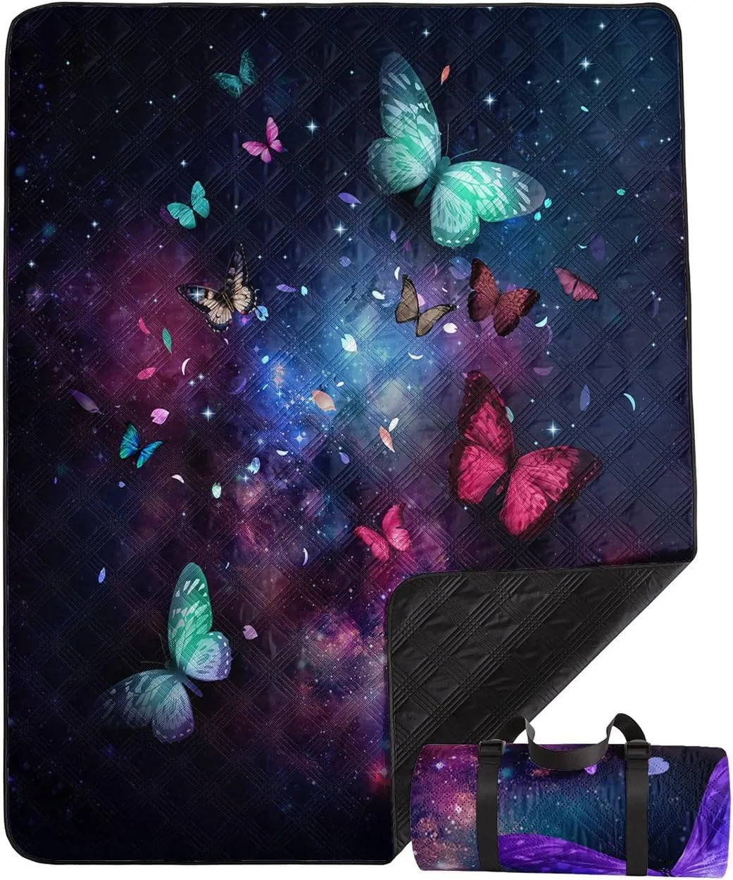 Outdoor Picnic Blanket,Portable Sandproof Waterproof Picnic Mat,Galaxy Butterfly Printed Camping Beach Mat for Sand and Wet Grass Hiking (Galaxy Butterfly S)