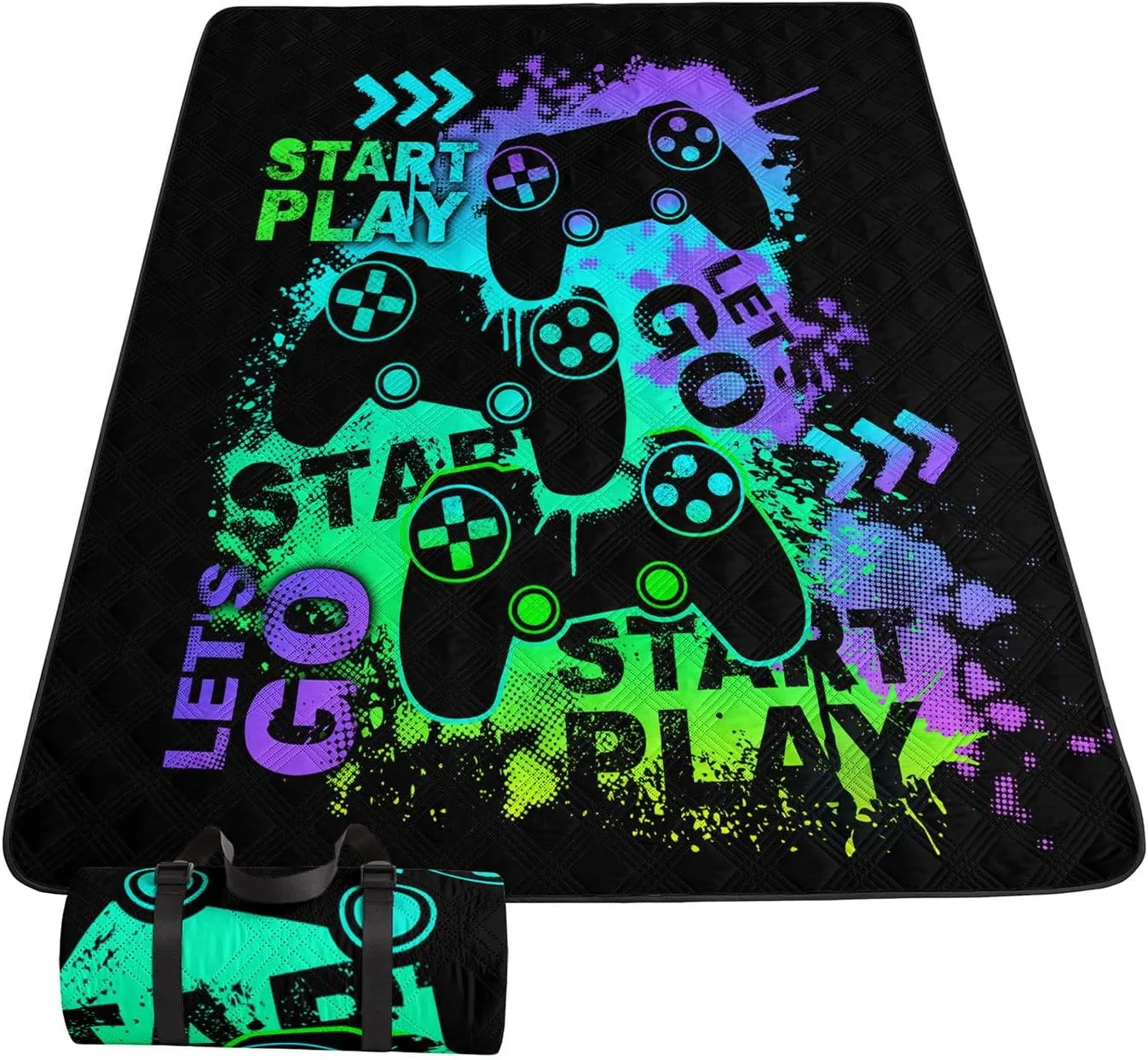 Outdoor Picnic Blanket,Portable Sandproof Waterproof Picnic Mat,Green Gamepad Printed Camping Beach Mat for Sand and Wet Grass Hiking (Green Gamepad S)