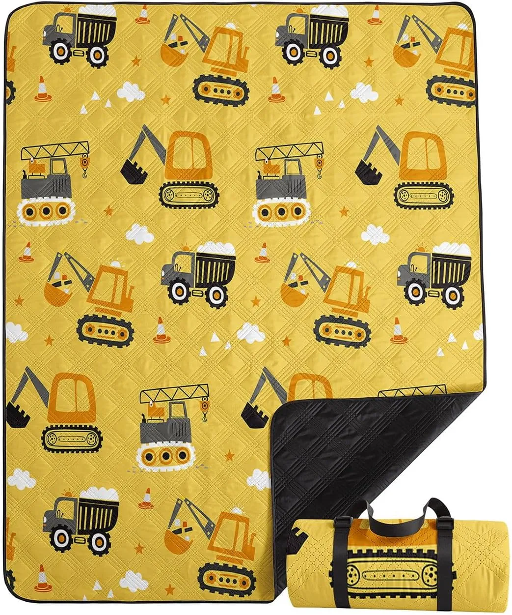 Outdoor Picnic Blanket,Portable Sandproof Waterproof Picnic Mat,Truck Excavator Tractor Printed Camping Beach Mat for Sand and Wet Grass Hiking (Excavator L)