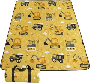 Outdoor Picnic Blanket,Portable Sandproof Waterproof Picnic Mat,Truck Excavator Tractor Printed Camping Beach Mat for Sand and Wet Grass Hiking (Excavator L)
