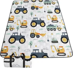 Outdoor Picnic Blanket,Portable Sandproof Waterproof Picnic Mat,Truck Excavator Tractor Printed Camping Beach Mat for Sand and Wet Grass Hiking (Tractor S)