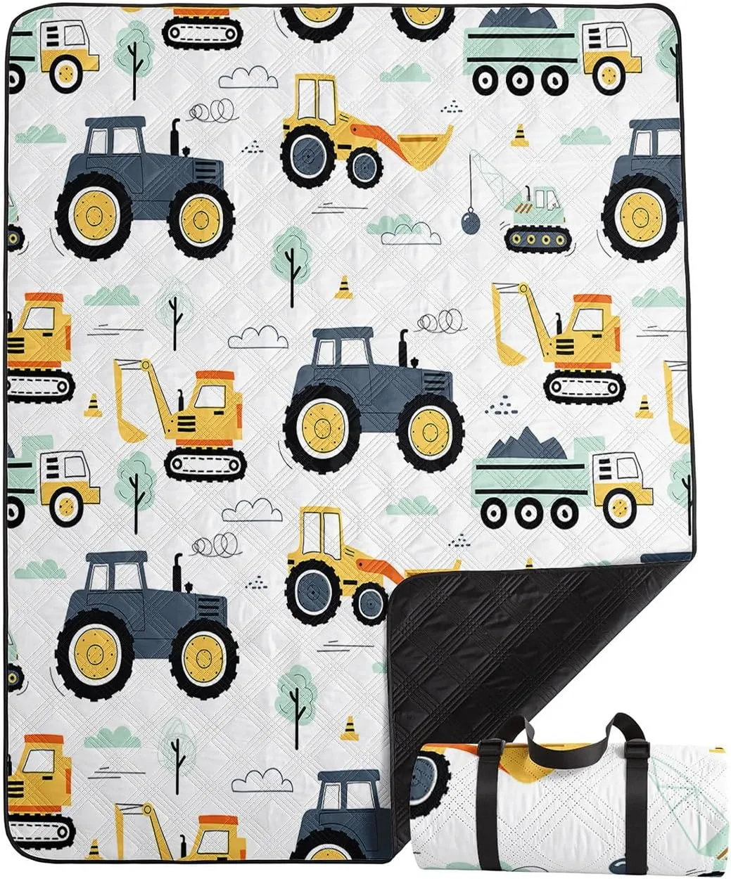 Outdoor Picnic Blanket,Portable Sandproof Waterproof Picnic Mat,Truck Excavator Tractor Printed Camping Beach Mat for Sand and Wet Grass Hiking (Tractor S)