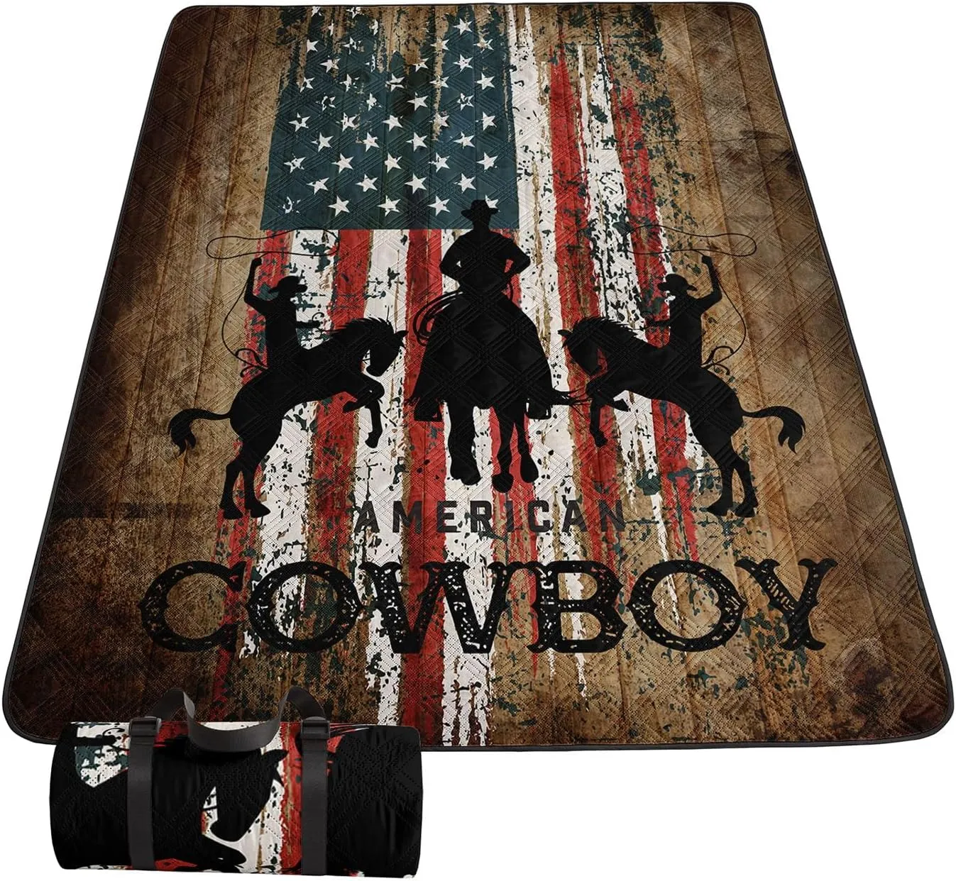 Outdoor Picnic Blanket,Portable Sandproof Waterproof Picnic Mat,West Cowboys Printed Camping Beach Mat for Sand and Wet Grass Hiking (West Cowboy L)