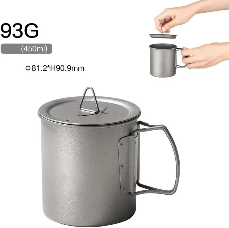 Outdoor portable camping pure titanium water cup coffee cup foldable milk cup(450ml)