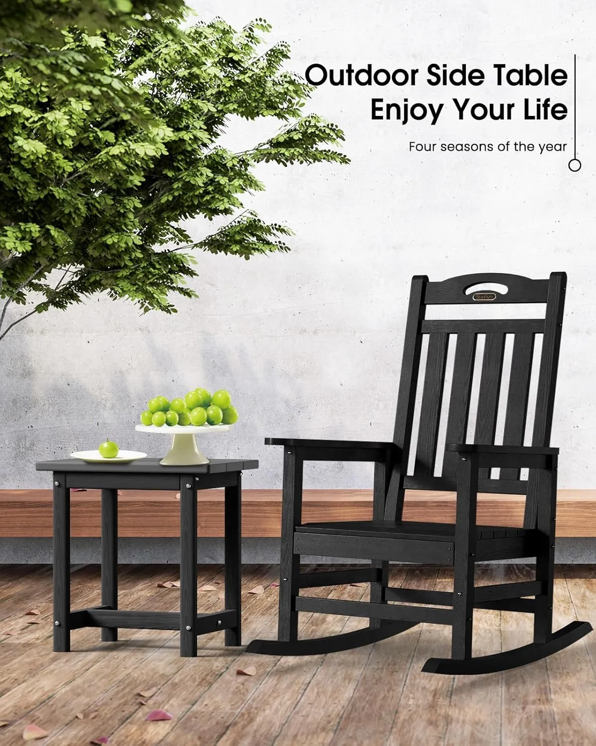 Outdoor Side Table – 17" HDPE Adirondack Side Tables,Sturdy Small Outdoor Porch Tables, Weather-Resistant & Easy Assembly Patio End Table for Garden, Balcony, Porch & Poolside (Black)