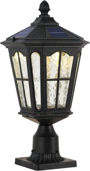 Outdoor Solar Lamp Post Light with 3-Inch Pier Mount Base, Solar Post Lights Outdoor Classic Die Cast Aluminum with Water Glass, Solar Pillar Light for Gate Column, Driveway, 20.5''H, Matte Black