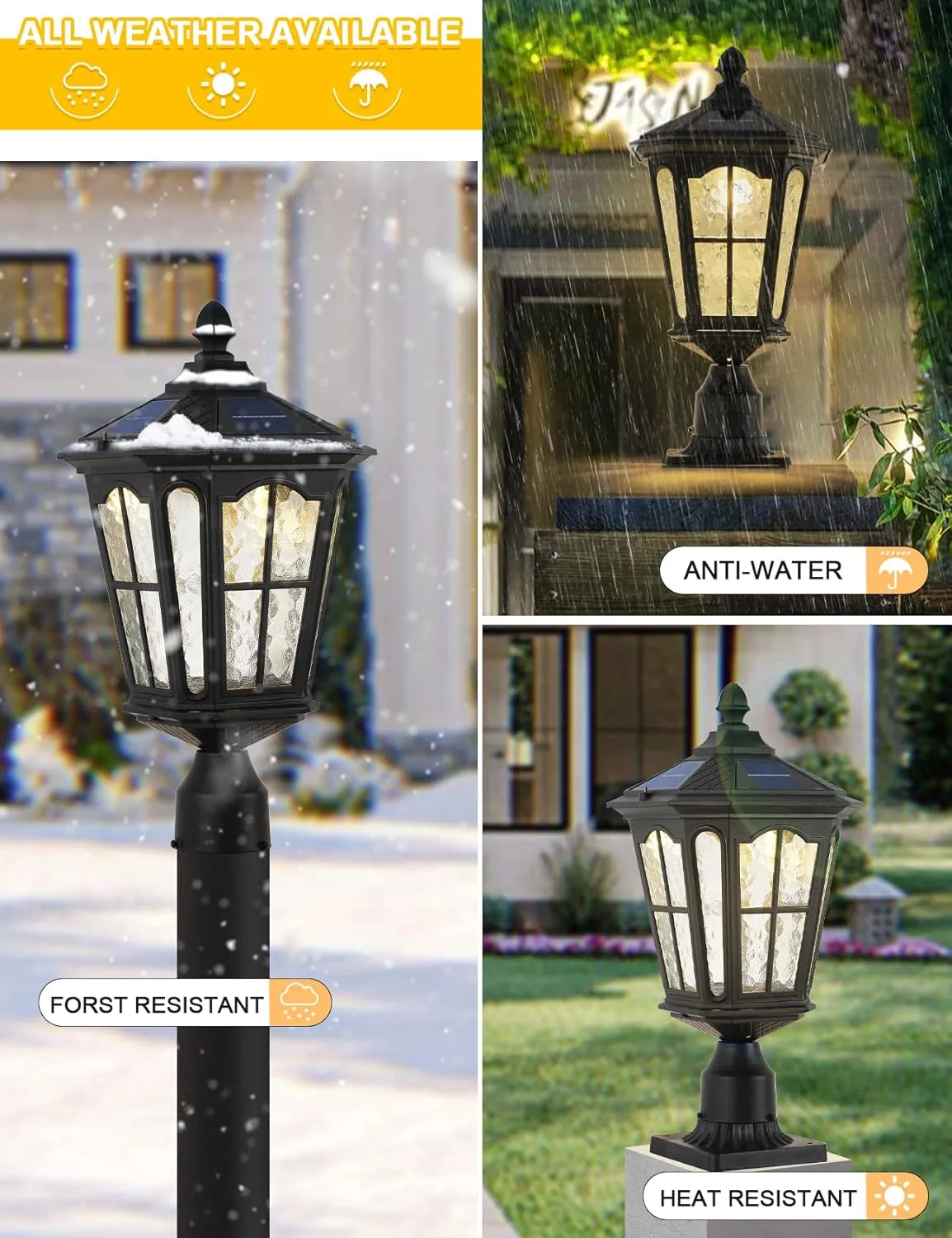 Outdoor Solar Lamp Post Light with 3-Inch Pier Mount Base, Solar Post Lights Outdoor Classic Die Cast Aluminum with Water Glass, Solar Pillar Light for Gate Column, Driveway, 20.5''H, Matte Black
