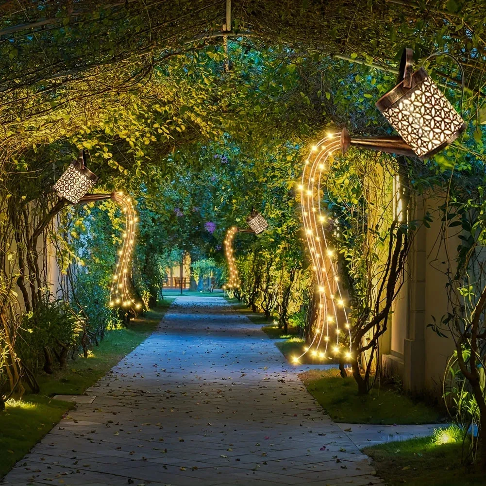 Outdoor Solar Watering Can Lights with Star Shower Effect - LED String Lights for Garden, Patio, Pathway, or Christmas Decor