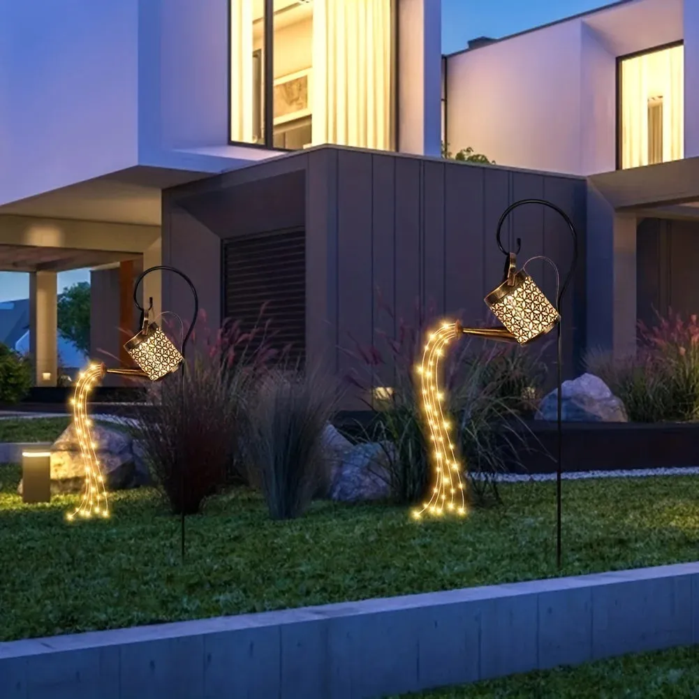Outdoor Solar Watering Can Lights with Star Shower Effect - LED String Lights for Garden, Patio, Pathway, or Christmas Decor